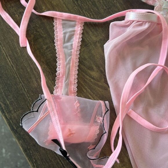 New Sexy Floral Embroidery Mesh Split Cut Out Lingerie Dress with G String - Picture 15 of 16